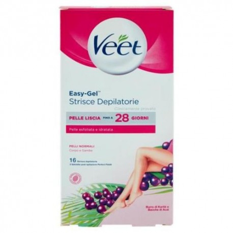 Veet Easy-Gel Strisce Depilatorie Pelli Normali Corpo E Gambe 16 Pz