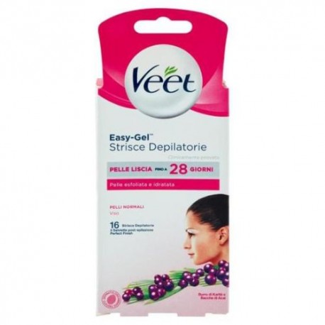 Veet Easy-Gel Strisce Depilatorie Pelli Normali Viso 16 Pz