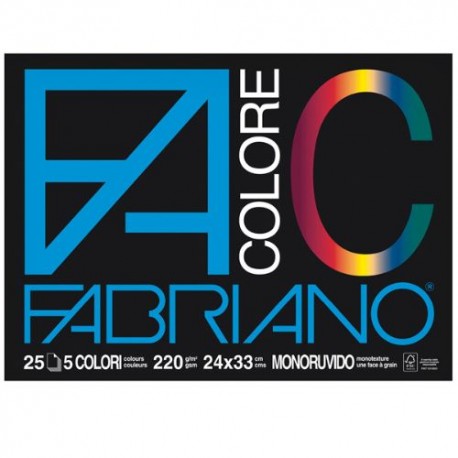 Blocco FaColore 24x33cm 25 fogli 5 colori 220 gr Fabriano