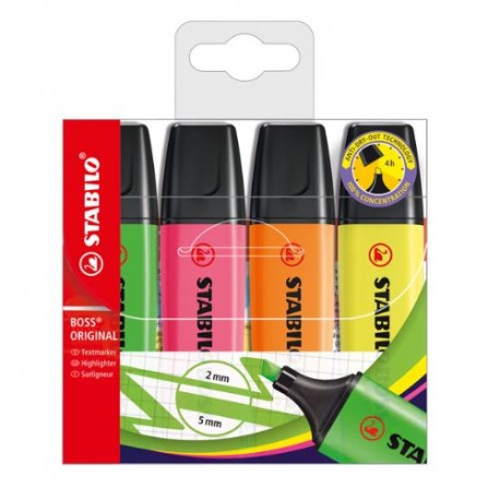 Evidenziatore Stabilo Boss Original Punta a Scalpello tratto da 2-5 mm conf. 4 pezzi